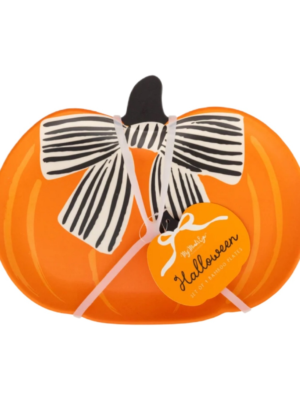 My Minds Eye brand! Halloween plates! 4 bamboo pumpkin w/bow plates! Brand New!